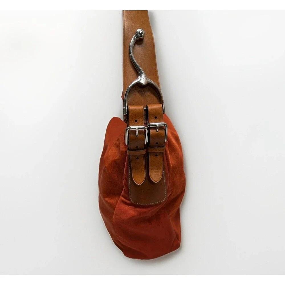 Ralph Lauren equestrian Burnt Orange Purse Hobo Leather Strap Silver Hardware